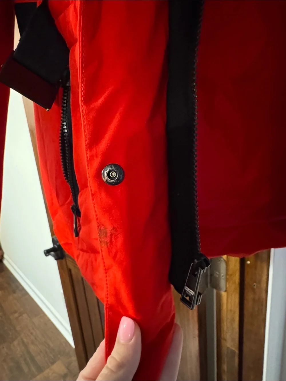 Michael Kors Red Hooded Puffer Jacket with Black Trim